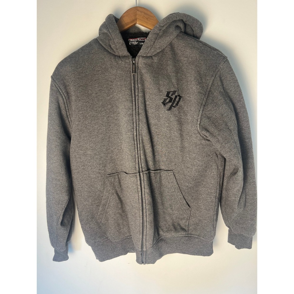 Southpole Zip Up‎ Hoodie Men L Gray Sherpa Lined Embroidered Logo Sweatshirt